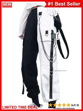 High Waisted Baggy Cargo Pants with Chain Pockets